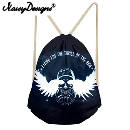 Drawstring NOISYDESIGNS Wings Series Cool Punk Skull Printing Men's Backpack Tote String For Teenagers Harajuku Bags Mochila