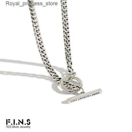 Pendant Necklaces F. I.N.S Retro S925 Sterling Silver Necklace Round and Stick Pendant Antique Silver Chain OT Bar Necklace Exquisite Jewellery Q240426