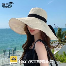 8490 Oversized Brim Fisherman Hat, Summer Outdoor Bow Shaped Sunshade Hat, Vacation Black Rubber Sunshade Hat, Children