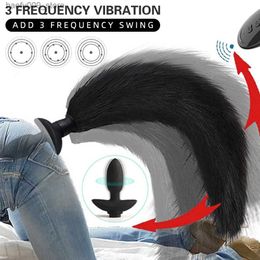 Other Health Beauty Items Remote Control anal plug vibrator Real Fox Tail role-playing butt plug female masturbation wagging tail adult product female Q2404262