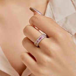 Cluster Rings Real S925 Silver Rainbow Women Row Rectangular Diamond Ring Female 5A Zircon Original Design Luxury Jewelry Girl Gift