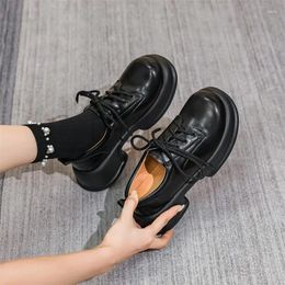 Dress Shoes Platform Loafers Women Style Preppy Girl British Round Toe Lace-up Casual Chunky Ladies