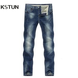 Dark Blue Jeans Men Stretch Slim Straight Regular Fit Spring Casual Pants Denim Trousers Mens Clothing Man Fashion Brand 240422