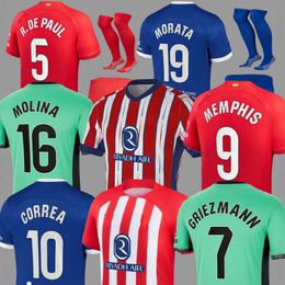 soccer jerseys 23 24 MEMPHIS Atletico home 2023 2024 M. LLORENTE Correa camiseta football shirts away men kids GRIEZMANN R. DE PAUL CARRASCO MadridS 120 th Anniversary