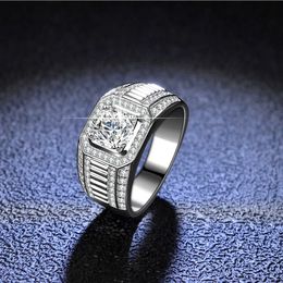 Pure Sier 925 Plated Full Diamond Mossan Stone Ring Simple and Elegant Boss Male Ring Diamond Ring Live Broadcast of Tiktok