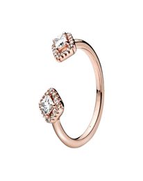 Square Sparkle Rose Gold Open Ring with Original Box for P Real Sterling Silver CZ Diamond Wedding Rings For Women Girls Girlfriend Gift Jewelry4667557