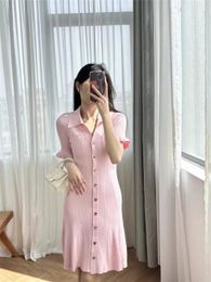 416 XL 2024 Milan Runway Dress SPring Summer Short Sleeve Lapel Neck Womens Dress Fashion High quality qian