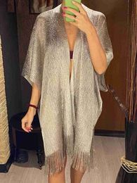 Shawls Tassel Gold Bikini Cover Up Sexy Beach Dress Tunics for Women Beachwear 2024 Summer cover-ups kaftan Evening Dress Shawls d240426