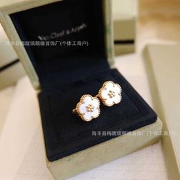 Seiko Edition Top Brand Vancefe Earrings High version 925 Silver Fan Family Lucky Clover Five Flower Earrings Plum Blossom Double sided Earrings 18k Rose Gold Petals