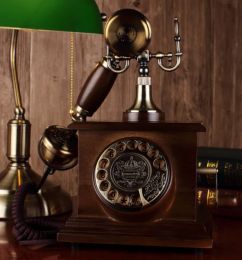 Accessories Fashion vintage old fashioned solid wood rustic home rotating Disc landline fixed phone