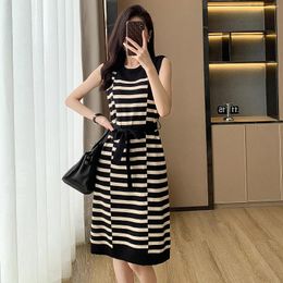 Party Dresses Urban Modern Needle Yangtze Yarn Lace-up Slimming Sleeveless Knit Dress