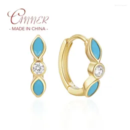 Hoop Earrings CANNER S925 Sterling Silver Classic Turquoise Zircon For Women Ear Buckle Fine Jewellery Gifts Pendientes Oorbellen