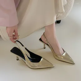 Dress Shoes LAKESHI Elegant Low Heeled Sandals Women Kitten Heels Spring Summer Gold Pumps Pointed Toe Wedding Office Ladies Slingback