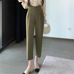 Women's Pants Autumn 2024 Elegant Suit Harem Button High Waist Casual Loose Ankle Length Female Trousers Pockets