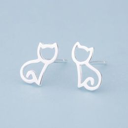 925 sterling silver earrings cute little small cat earrings simple small crescent stud earrings simple girl lucky gift jewelry9312224