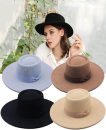 Stingy Brim Hats 2022 Winter Fedora Fedoras For Women Fashion Bowknot Flat Wide Wool Felt Jazz Top Cap Bucket Hat7201033