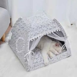 Cat Carriers Crates Houses Cute Princess Cat Bed Regular Teepee enclosed and comfortable Hammock with foldable flooring cat tent dog bed pet basket mat 240426