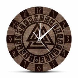 Clocks Nordic Valknut Symbol and Runes Modern Design Wall Clock Celtic Pattern Amulet Home Decor Watch Viking Artwork Print Wall Clock