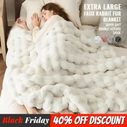 Pillow Soft Luxury Throw Blanket Beige White Thickened Fleece Cosy Furry Blankets Throws for Sofa Bed Living Room Bedroom Pillow Case