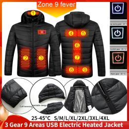 Clothings 9 Areas USB Electric Heating Jacket Smart Thermostat Winter Warm Thermal Hooded Coats Waterproof Heated Clothing Warm Jackets