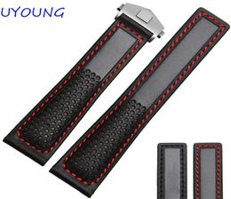 s 22mm Black red Genuine Leather Watch Band Men Air Permeability With Holes Strap CJ191225244s4427496
