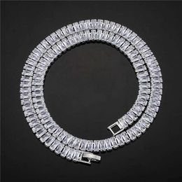 Strands Hip Hop Iced Out Paid Rhinestones Baguette Cuban Prong Chain Rapper Necklace CZ Bling Bracelet Mens Jewellery 240424