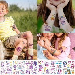 Tattoo Transfer 6PCS Cartoon Glitter Tattoos Waterproof Mermaid Unicorn Face Tattoo Stickers Sparkly Rainbow Tattoo Sticker Beauty Tattoos 240427