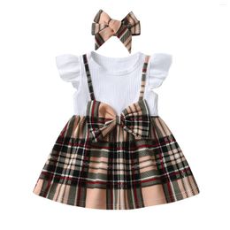 Girl Dresses Fashion Toddler Baby Girls Dress Birthday Party Clothes Little Flying Sleeves Plaid Princess With Bow For