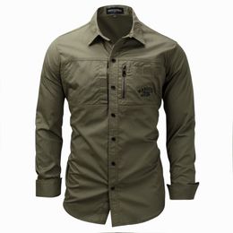 Men Button Down Outdoor Shirts Regular Fit Long Sleeve Flannel Casual Men's Cotton Shirt Jacket Coat Mens Army Green Tops Siz302o