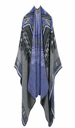 New Women Winter Ethnic Abstract Pattern Thickened Coat Cape Wrap Poncho Shawl Scarf Split Dualuse Shawl Drop1186295