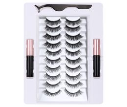 Newest 10 Pairs Magnetic false eyelashes set with liquid eyeliner tweezer thick natural long magnet fake lashes eyelash extensio8496277