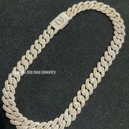 New Half Moon Moissanite Hiphop Chain 16mm Wide S925 Silver Dual Diamond Cut Vvs Moissanite Diamond Cuban Link Chain Necklace