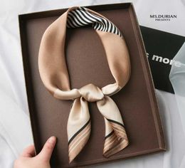Scarves 70 70cm Luxury Geometric Print Square Satin Silk Scarf for Women Wrap Foulard Femme Handkerchief Bandana Hairband Skinny T4093076