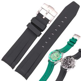 Watch Bands 20mm curved rubber strap for Rolex diving bracelet soft silicone black green blue diving bracelet wristband 240424