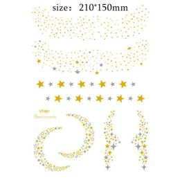 S6H2 Tattoo Transfer Sexy Sun Moon Star Temporary Tattoo Gold Face Waterproof Freckles Makeup Stickers Eye Decal Women Party Body Arm Art 240427