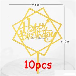 Other Event Party Supplies 10Pcs Happy Birthday Cake Topper Pink Gold Acrylic Mirror Toppers Baby Shower Decorations 2310 Homefavor Dhncz