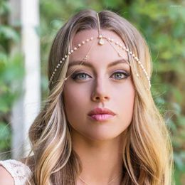 Hair Clips Charming Bridal Pearl Forehead Chain Headpiece Boho Decoration Gorgeous Headwear Crystal Head Banquet Jewelry