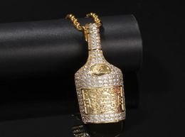 New Hip Hop Gold Silver Whisky Bottle Pendant Necklace Micro Pave Zircon Iced Out Jewelry Man Women Gift6854929