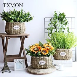 Decorative Flowers Straw Willow Wicker Handicraft Creative Flowerpot Flower Arrangement Basket Sunflower Planting Set