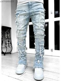 Men's Jeans 2024 Mens Creative Tassel Decorative Direct Matching Jeans Casual Stretch Street Style JeansL2404