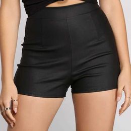 Womens Shorts High waisted leather shorts womens retro artificial PU hot pants motorcycle shorts office womens summer body shorts club clothing street customizat