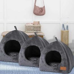 Cat Carriers Crates Houses New Deep Sleep Comfortable Winter Cat Bed and Dog House Product Pet Tent Comfortable Cave Bed Detachable Design Indoor 240426