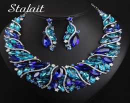 Vintage Statement Crystal Necklace Earrings Set Retro Dubai Bridal Jewelry Sets Women039s Party Luxury Big Colorful Jewellery G1515175