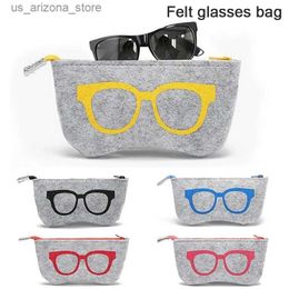 Sunglasses Cases 5 colors of unisex makeup bag portable felt fabric glasses case sunglasses pen storage Q240426