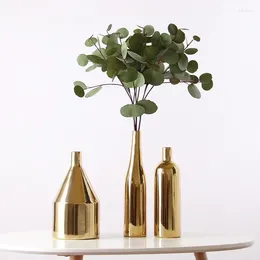 Vases Modern Decorative Dried Flower Vase Room Decor Golden Ceramic Art Ornaments Luxury Home Decoration Table Crafts Furnishings