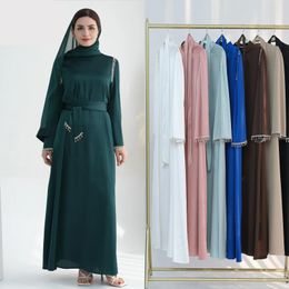 Ethnic Clothing Eid Party Beads Diamond Satin Abaya Women Muslim Long Maxi Dress Turkey Dubai Kaftan Islamic Arab Robe Caftan Jalabiya