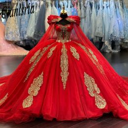 Elegant Red Ball Gown Quincenara Dress 2024 3D Floral Beading Pearls Vestidos De 15 Anos Quinceanera XV Brithday Sweet 16 Dress