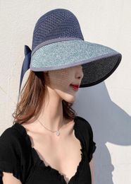 New Arrival Women Ladies Summer Large Wide Brim Sun Hat Foldable Roll Up Bowknot Decor Beach Visor Cap Outdoor Travel Cap4305648