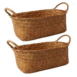 Plates 2X Wicker Weaving Storage Basket For Kitchen Handmade Fruit Dish Rattan Picnic Bread Loaf Sundries Retail