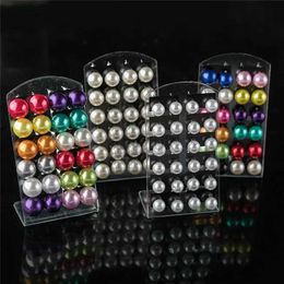 Stud 12Pairs Colorful White Imitation Pearl Stud Earrings For Women Ear Jewelry Round Ball Earring 4 6 8 10mm d240426